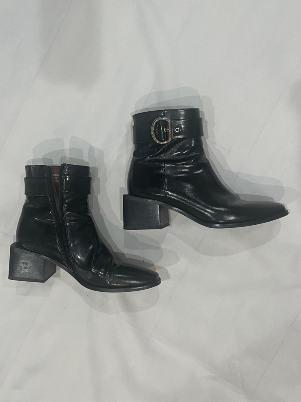 Black Leather Ankle Boots with Silver Buckle